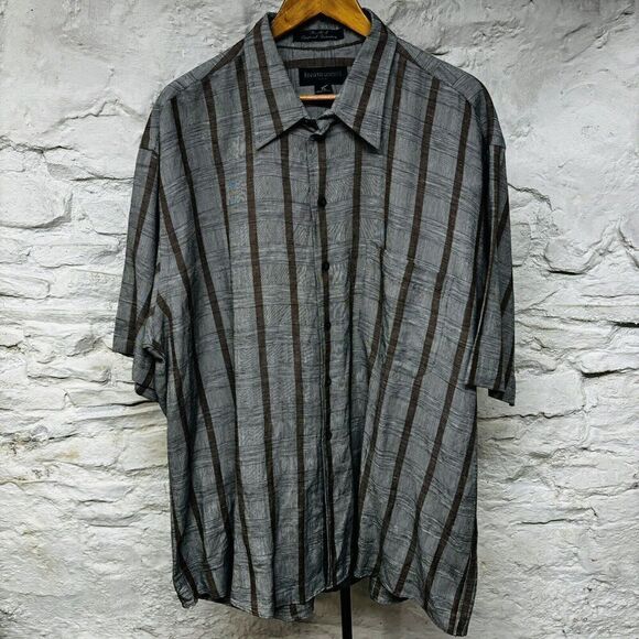 Vintage $112 Retail NWT 80s 90s Kenneth Gordon Linen Blend Shirt Striped NOS - Picture 1 of 8